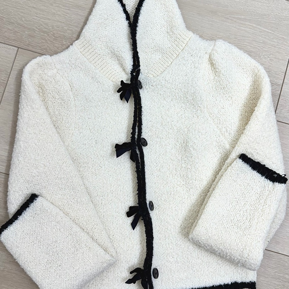 (HIGHLY NEW) WOMEN BOW WHITE CARDIGAN